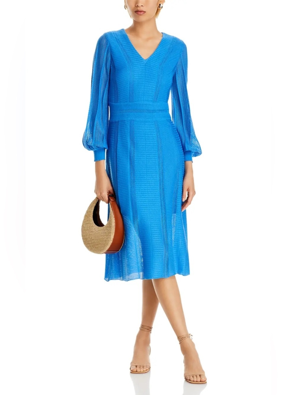 Misook Midi Fit & Flare Dress - Multi-Stitch Knit Medium